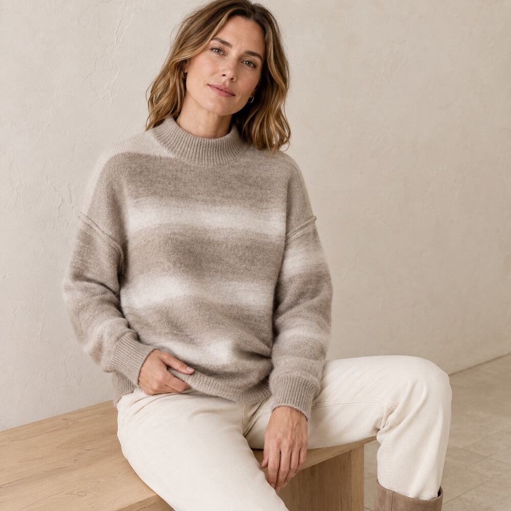 Sage The Label Reach For The Stars Ombre Sweater M Taupe Gray Shimmer Fuzzy Knit